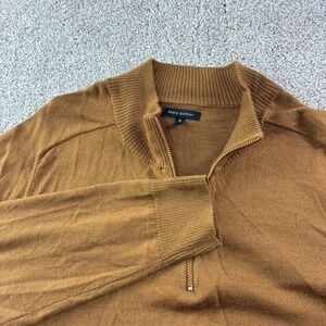 Paris Sunday Mens XL Brown Wool Blend 1/4 Zip Mock Neck Pullover Career Academia